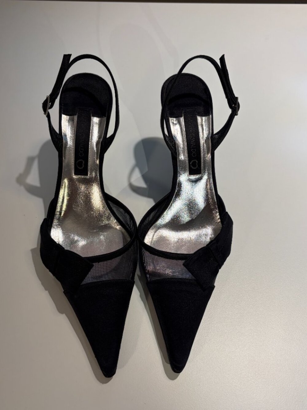 Martini Osvaldo Black Silk Mesh Bow Slingback Heels EU 38